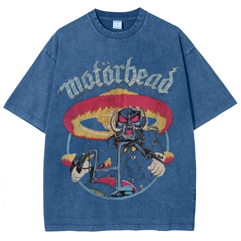 Unisex Vintage The Motorhead Rock Band Print Short Sleeve Casual Graphic Washed T-shirt