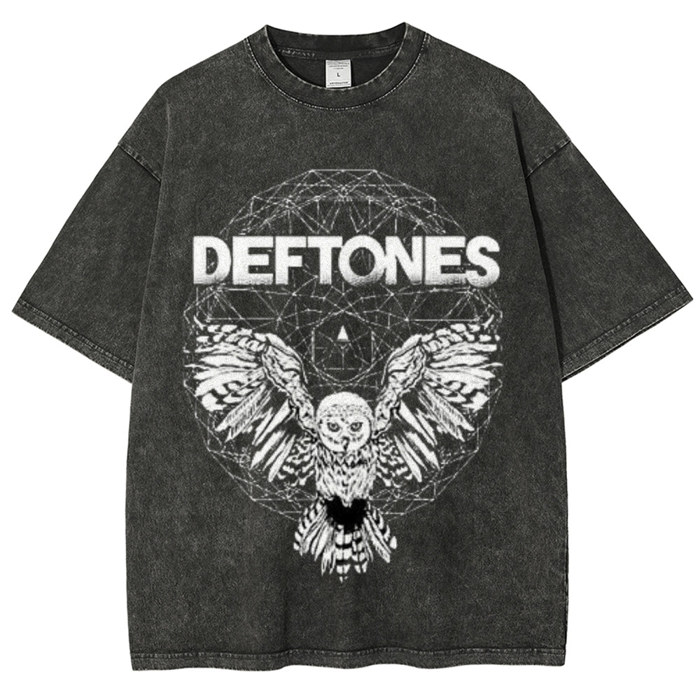 Unisex Vintage The Deftones Rock Band Print Short Sleeve Casual Graphic Washed T-shirt