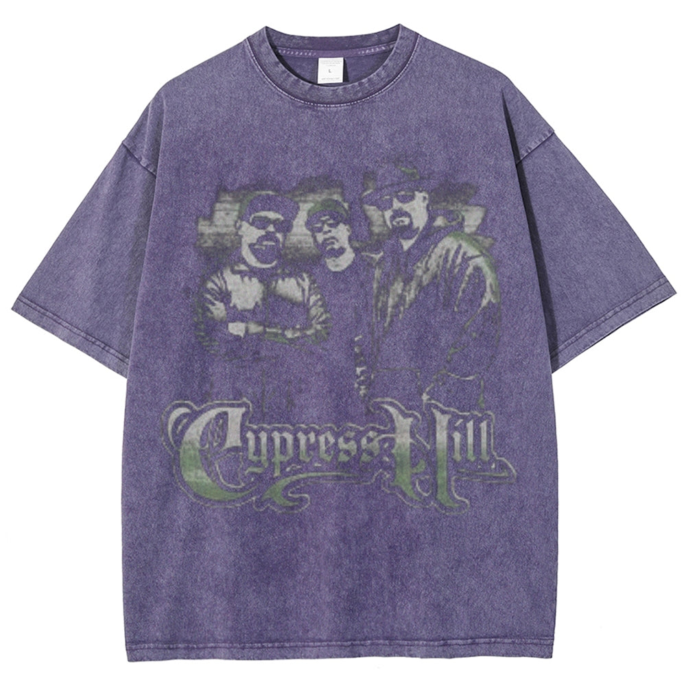 Unisex Vintage Cypress Hill Darkness Style Graphic Short Sleeve Washed T-shirt