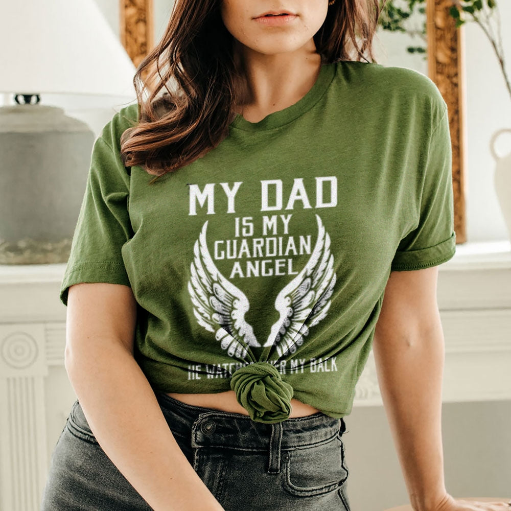 Women My Dad Is My Custom Angel Print Graphic T-shirt