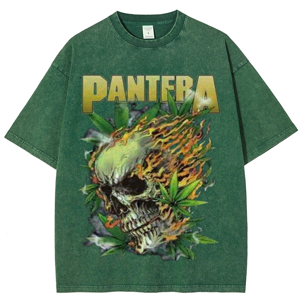 Unisex Vintage The Pantera Rock Band Print Short Sleeve Casual Graphic Washed T-shirt