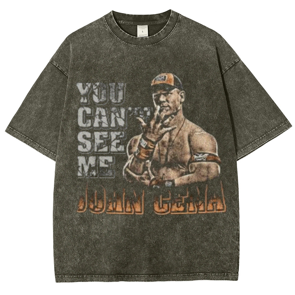 Unisex Vintage You Can't See Me Graphic Short Sleeve Washed T-shirt