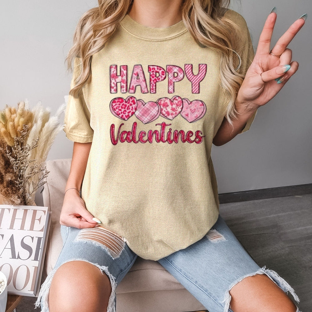 Women Happy Valentine's Day Print Graphic T-shirt