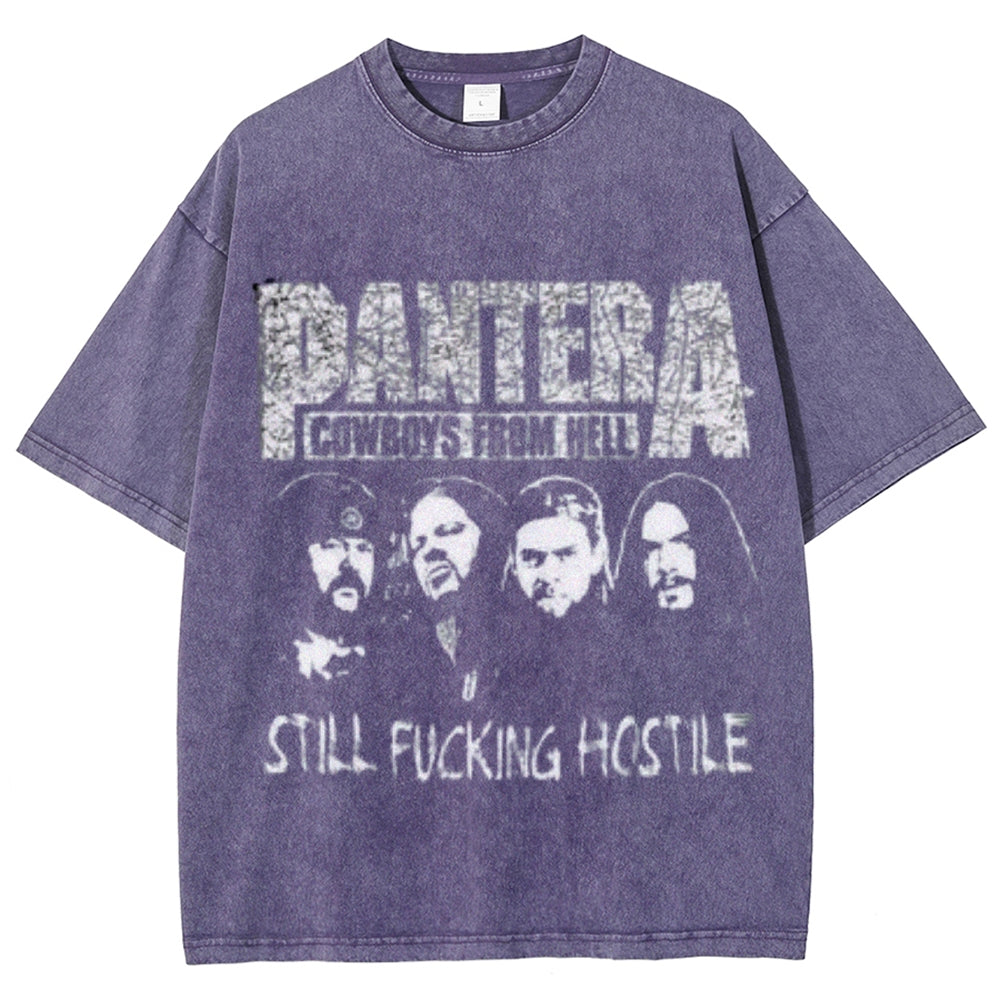 Unisex Vintage The Pantera Rock Band Print Short Sleeve Casual Graphic Washed T-shirt