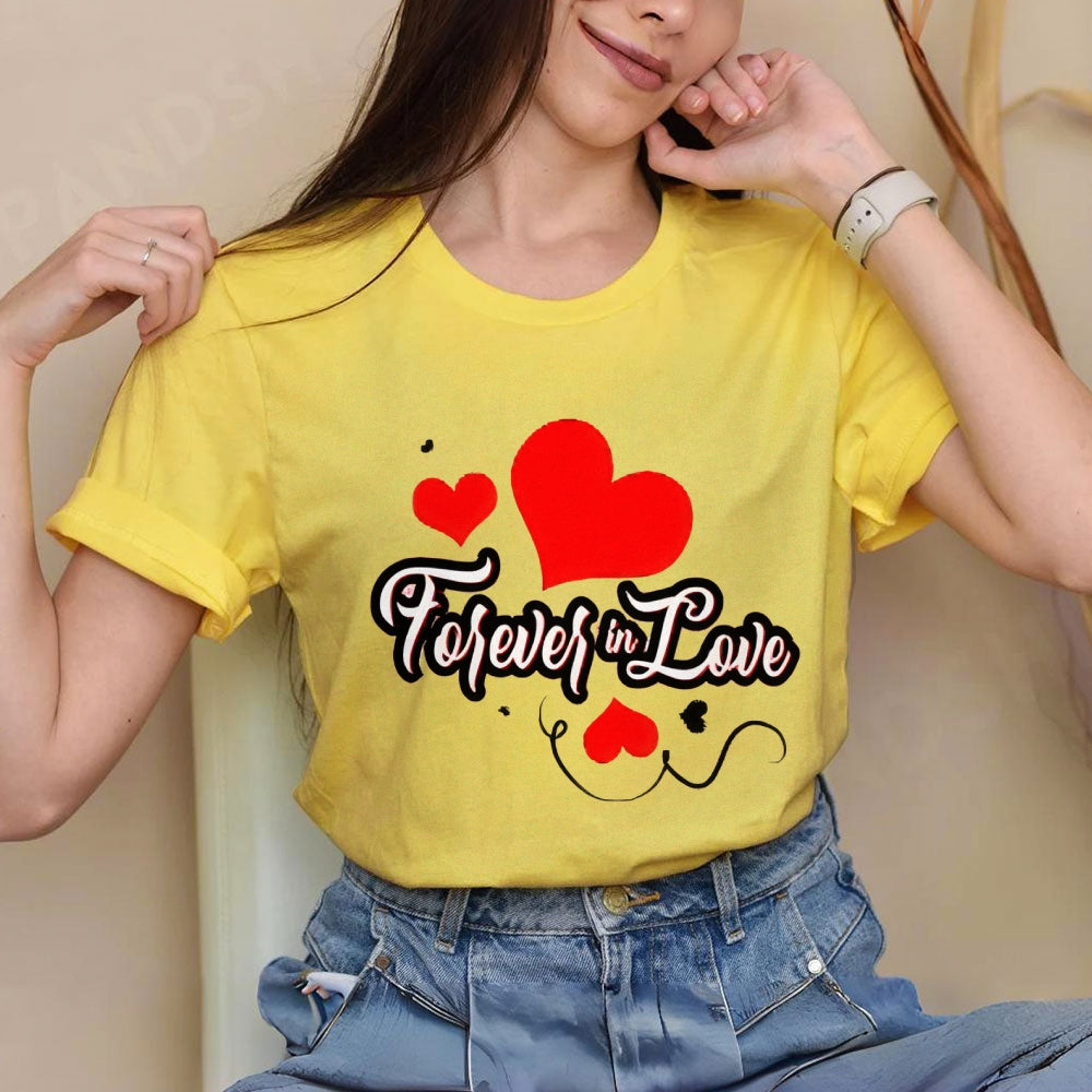 Women Valentine's Day Forever Love Heart Print Graphic T-shirt