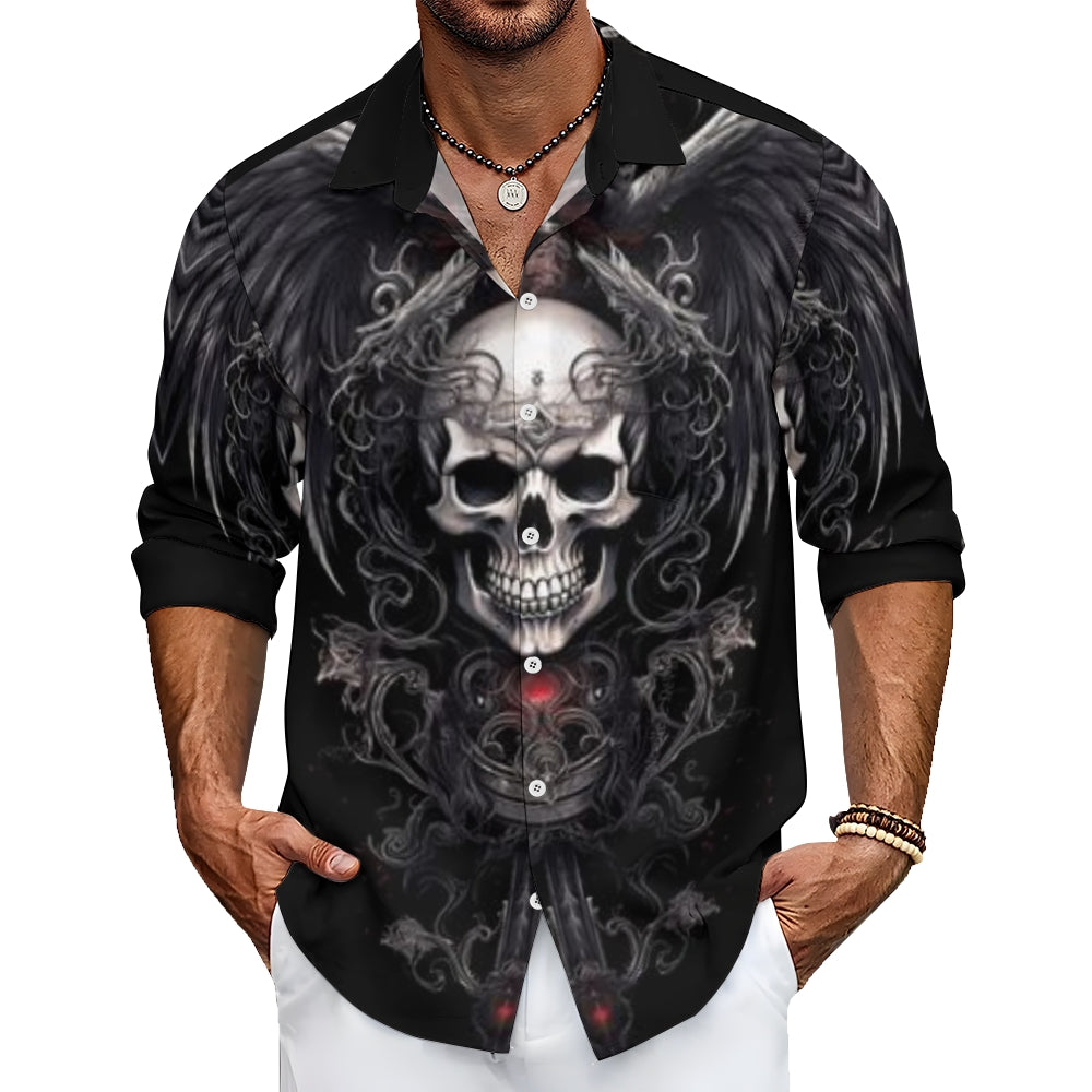 Mens Badass Skull 3D Print Long Sleeve Shirt