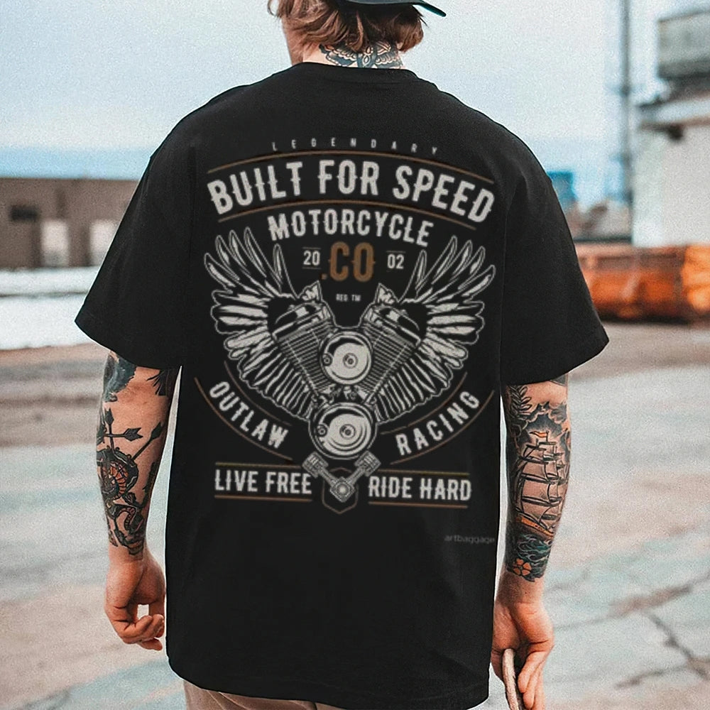 Mens BUILT FOR SPEED Motorcycle Graphic Tee