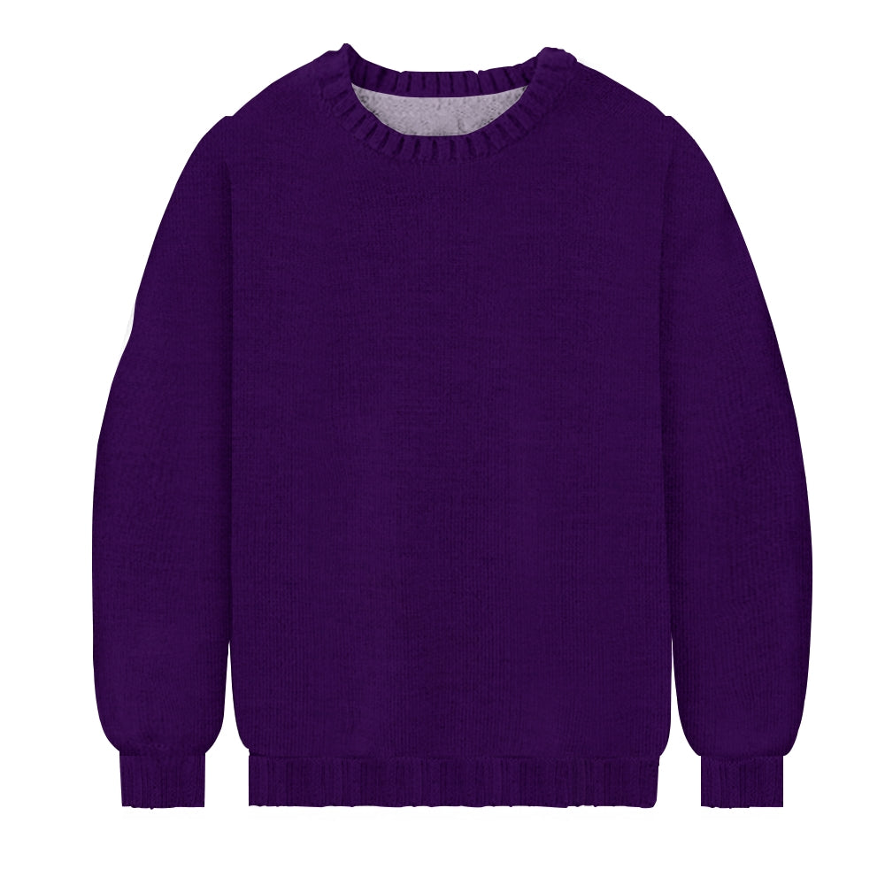 Men's Vintage Graphic Crew Neck Solid Color Purple Sweater