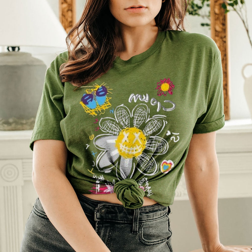 Women  Letter And Flower Print Graphic T-shirt