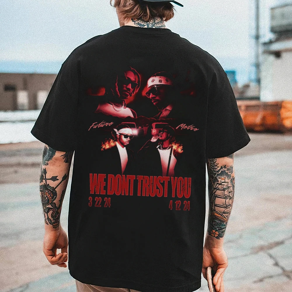 Mens Vintage We Don't Trust You Darkness Style Print Graphic Tee