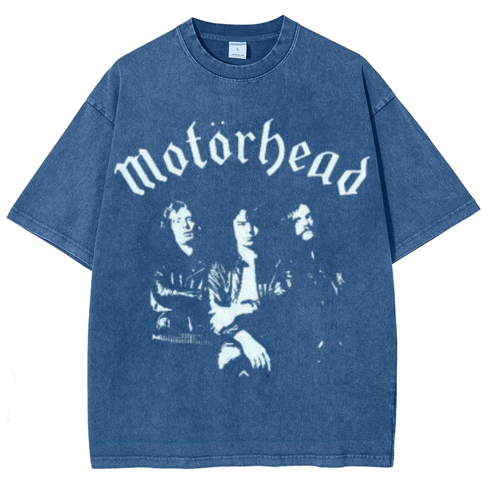 Unisex Vintage The Motorhead Rock Band Print Short Sleeve Casual Graphic Washed T-shirt