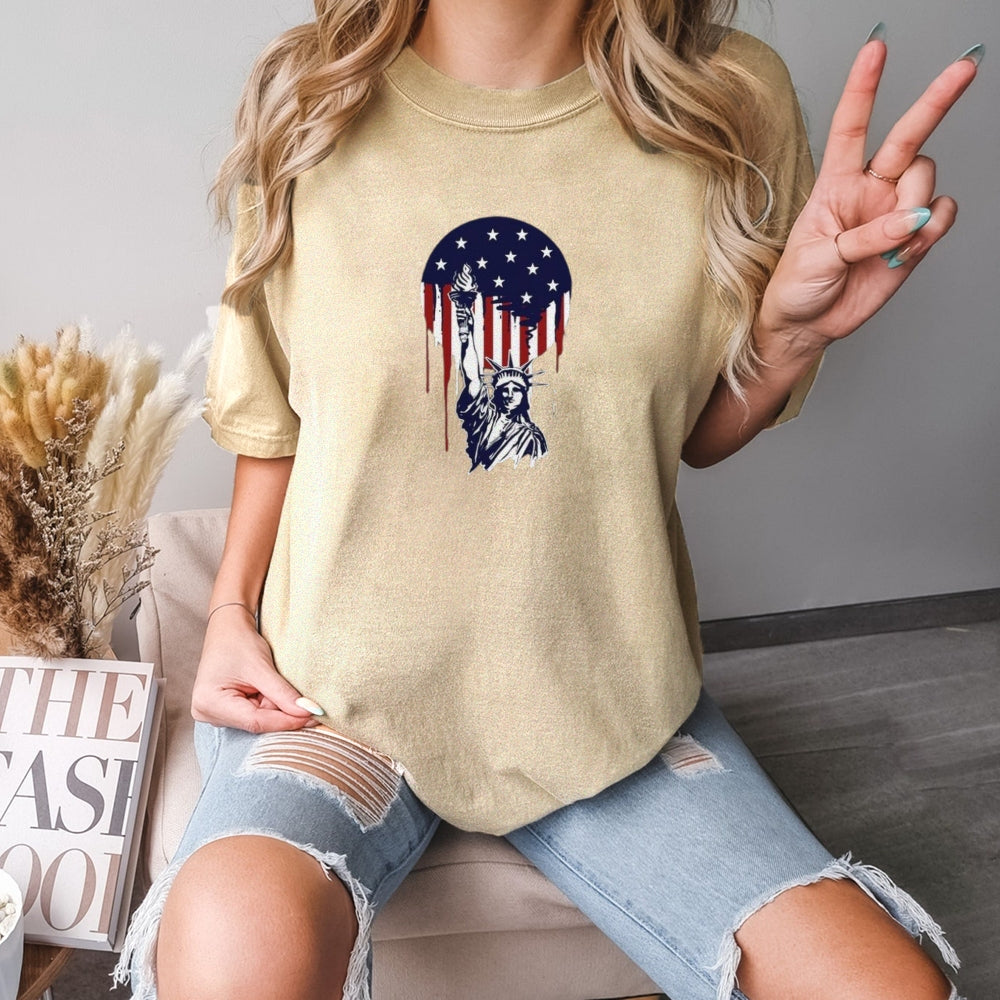 Women Independence Day Freedom Flag Print T-shirt