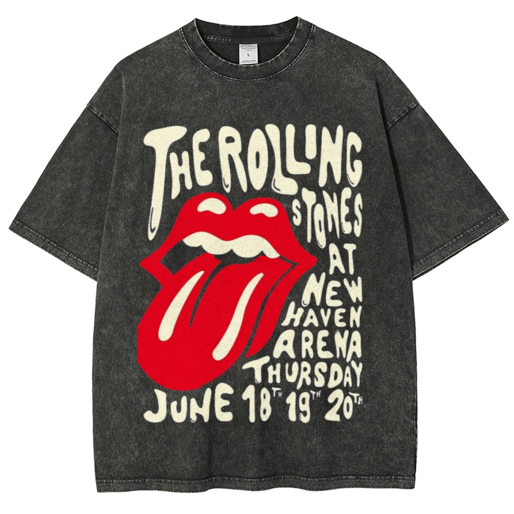 Unisex Vintage The Rolling Stone Rock Band Print Short Sleeve Casual Graphic Washed T-shirt