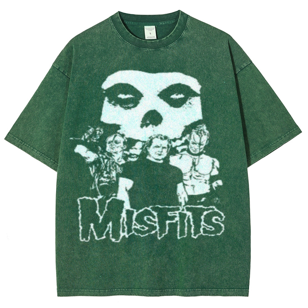 Unisex Vintage The Misfits Rock Band Print Short Sleeve Casual Graphic Washed T-shirt