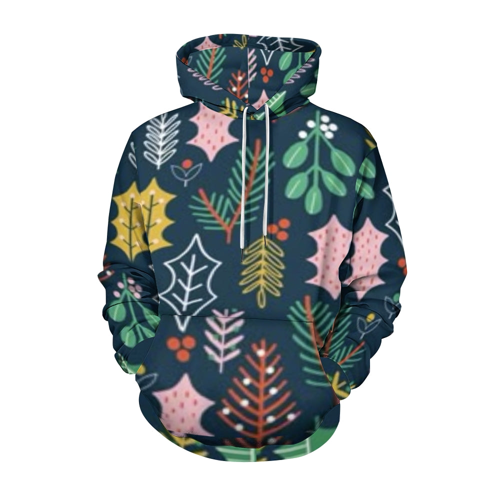 Mens Christmas Tree Graphic Pullover With Kangaroo Pocket Hoodies