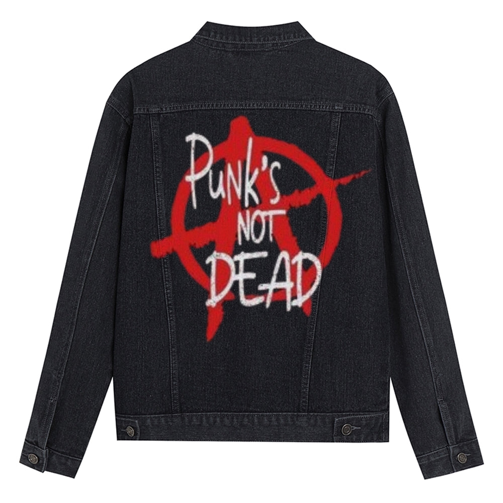 Mens PUNKS NOT DEAD Graphic Button Up Denim Jacket