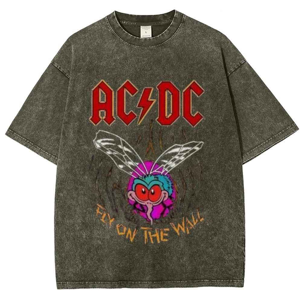 Unisex Vintage The Acdc Rock Band Print Short Sleeve Casual Graphic Washed T-shirt