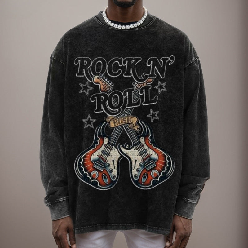 Mens Vintage Rock Guitar Print Sweatshirt