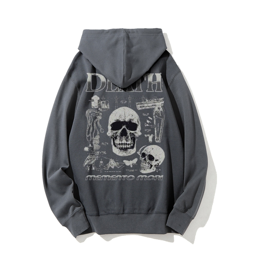 Mens Vintage Death Darkness Style Print Graphic Pullover With Kangaroo Pocket Hoodies