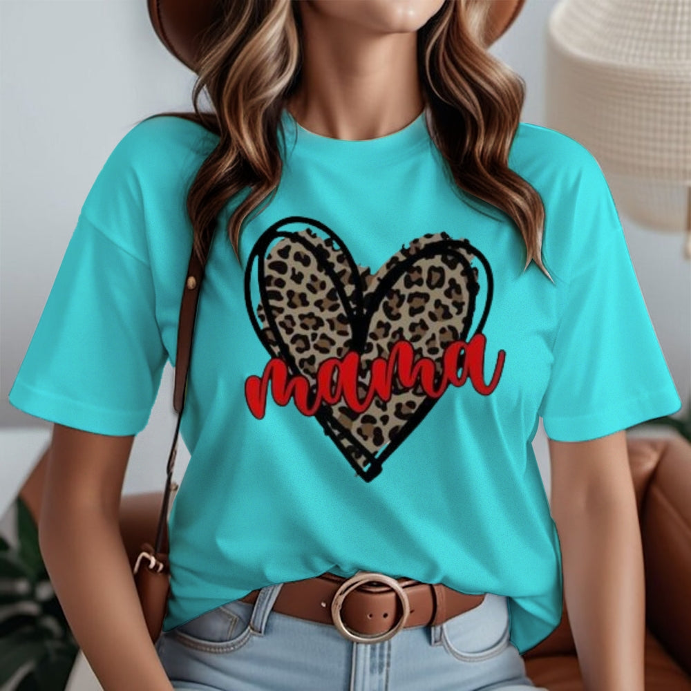 Women Love Leopard Heart Valentine's Day Print  Graphic T-shirt