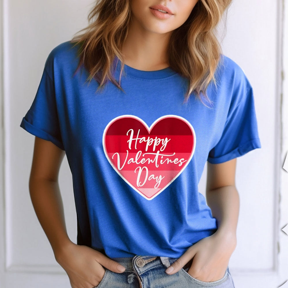 Women Valentine's Day Love Pink Heart Print Graphic T-shirt