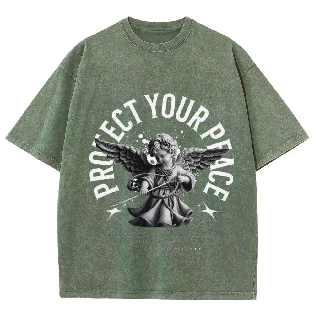 Women Vintage Protect Your Peace Angel Graphic T-shirt