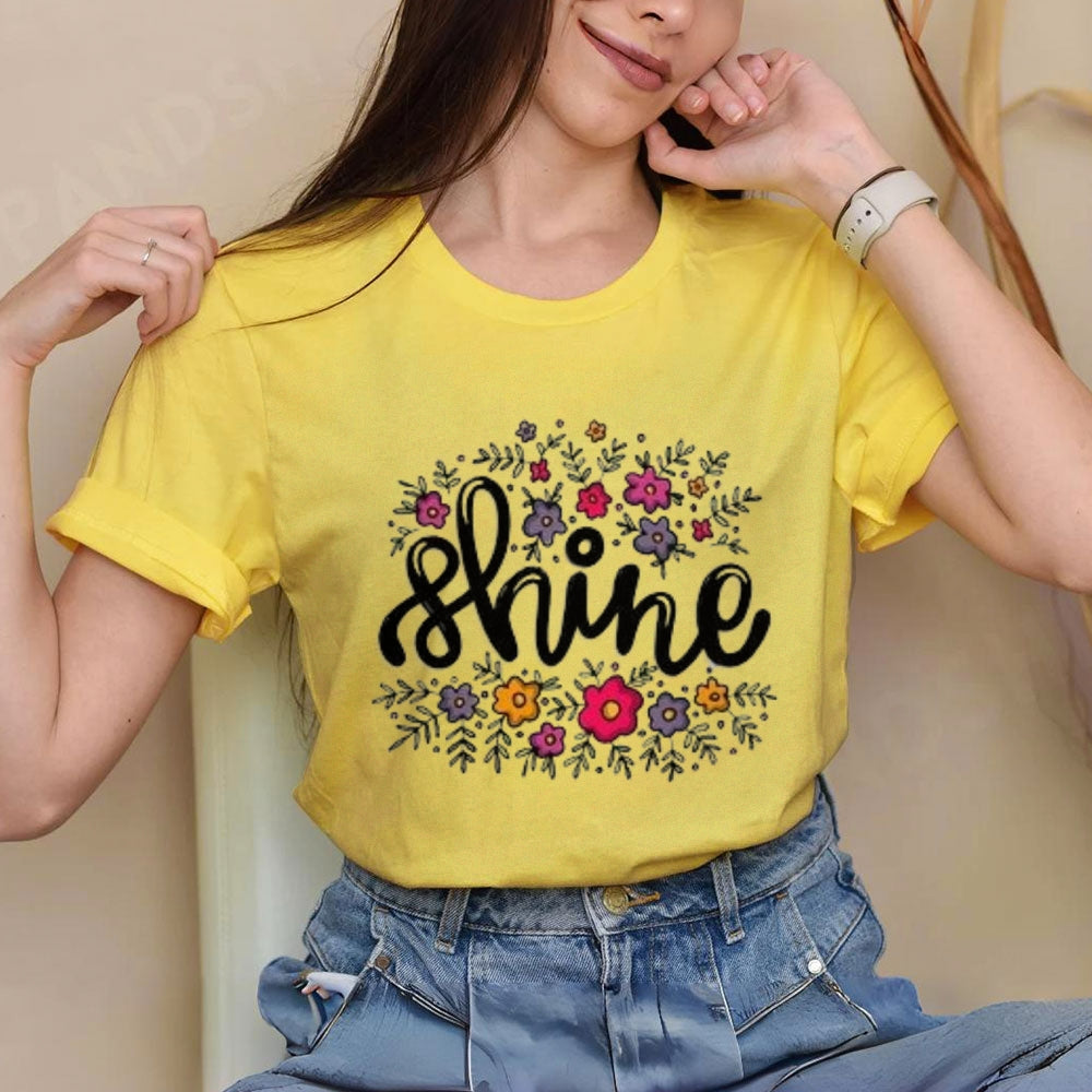 Women Letter And Flower Print Graphic T-shirt