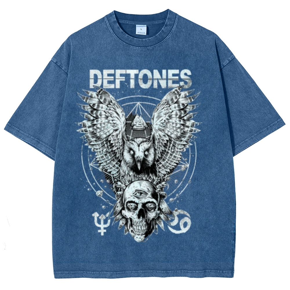 Unisex Vintage The Deftones Rock Band Print Short Sleeve Casual Graphic Washed T-shirt