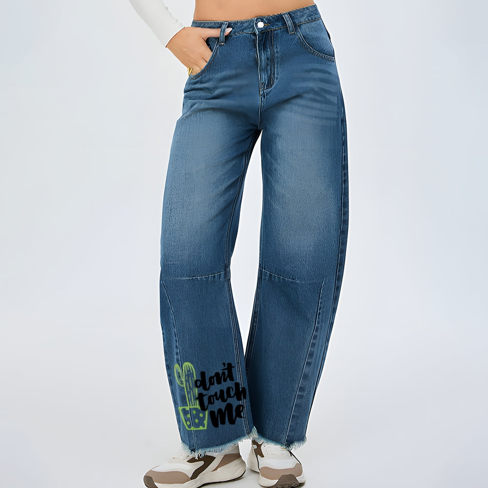 Women Cactus Graphic Baggy Straight Leg Jean