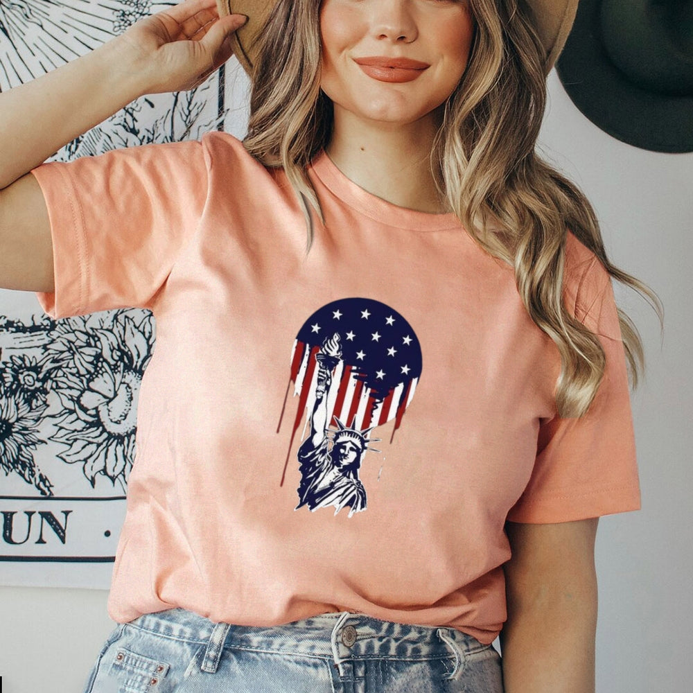 Women Independence Day Freedom Flag Print T-shirt