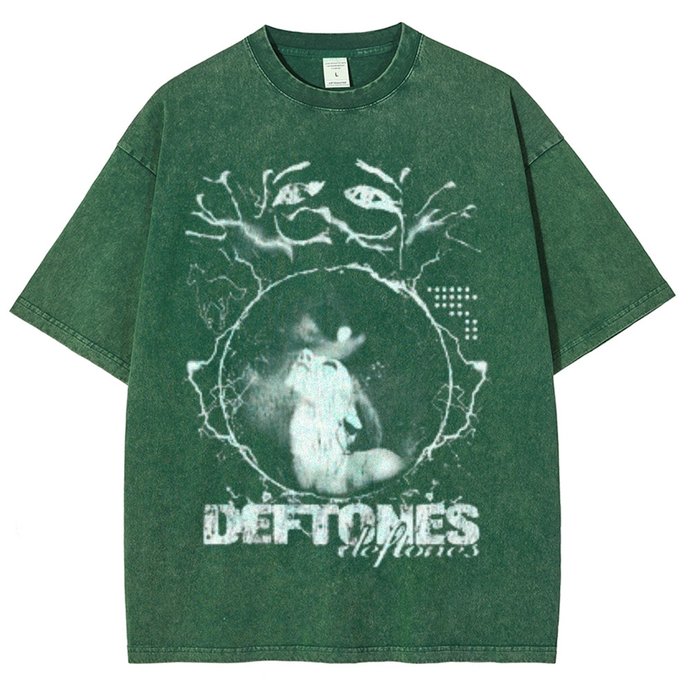 Unisex Vintage Deftones Darkness Style Graphic Short Sleeve Washed T-shirt