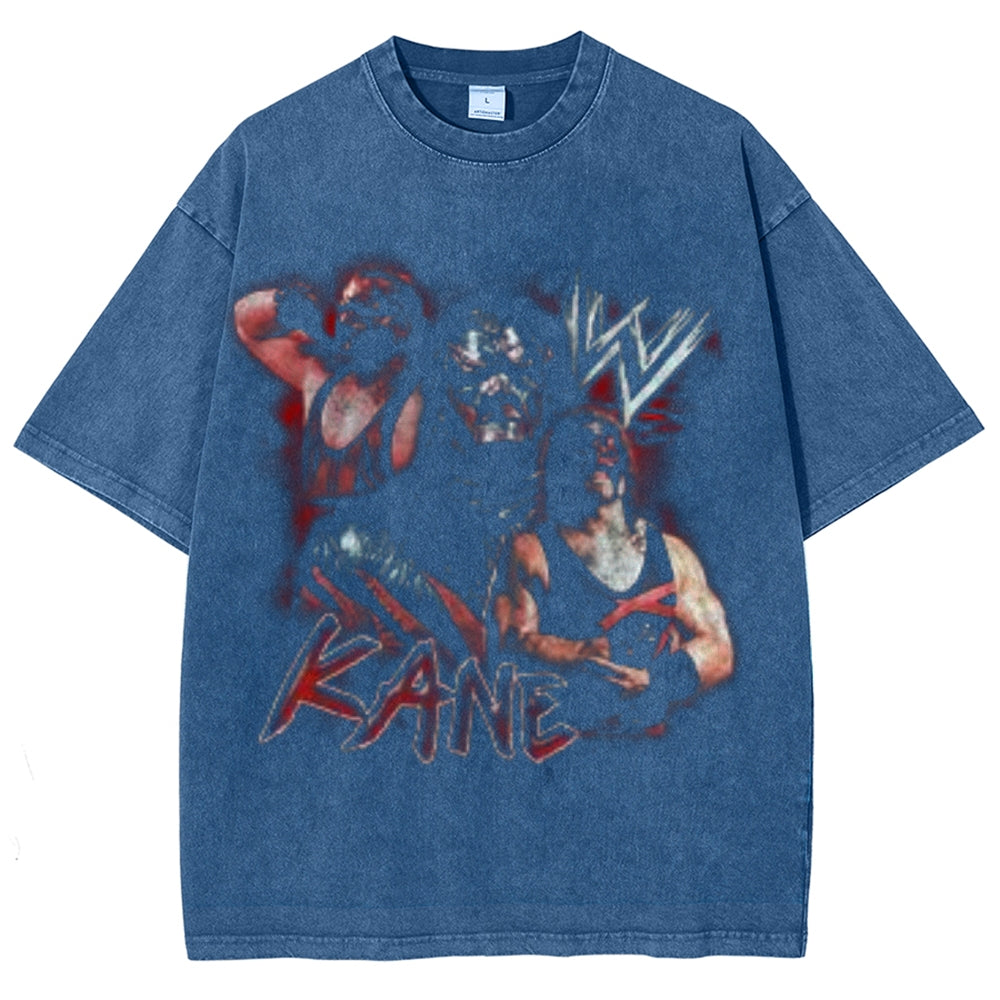 Unisex Vintage Kane Darkness Style Graphic Short Sleeve Washed T-shirt