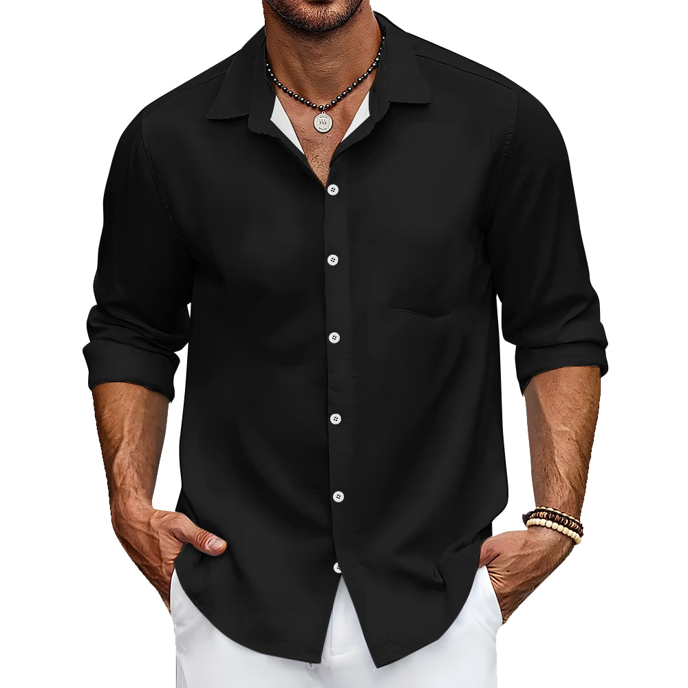 Mens Black Solid Color Long Sleeve Shirt