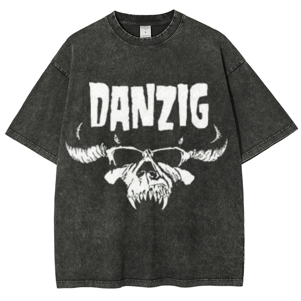 Unisex Vintage The Danzig Rock Band Print Short Sleeve Casual Graphic Washed T-shirt