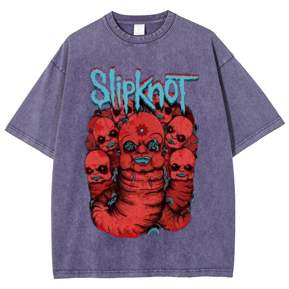 Unisex Vintage The Slipknot Rock Band Print Short Sleeve Casual Graphic Washed T-shirt