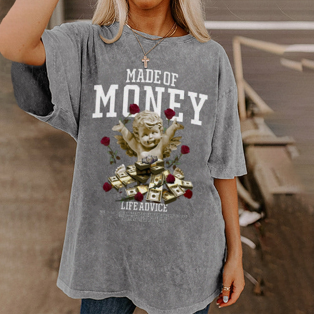 Women Washed Vintage Made Of Money Graphic Tee