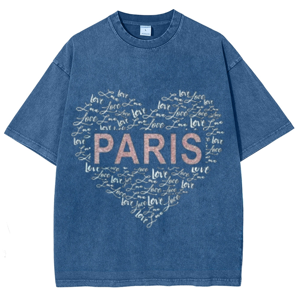 Women Washed Vintage Paris Heart Graphic Tee