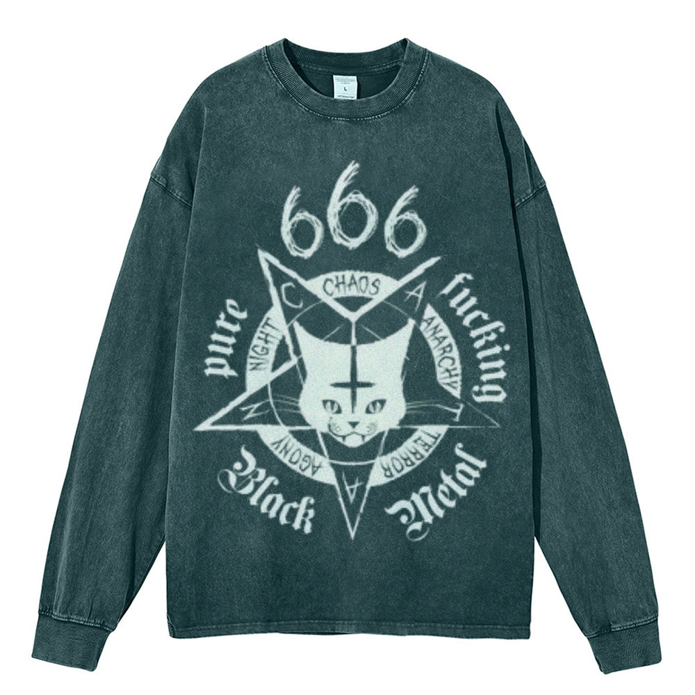 Oversized Vintage Washed CHAOS Cat Graphic Sweatshirt