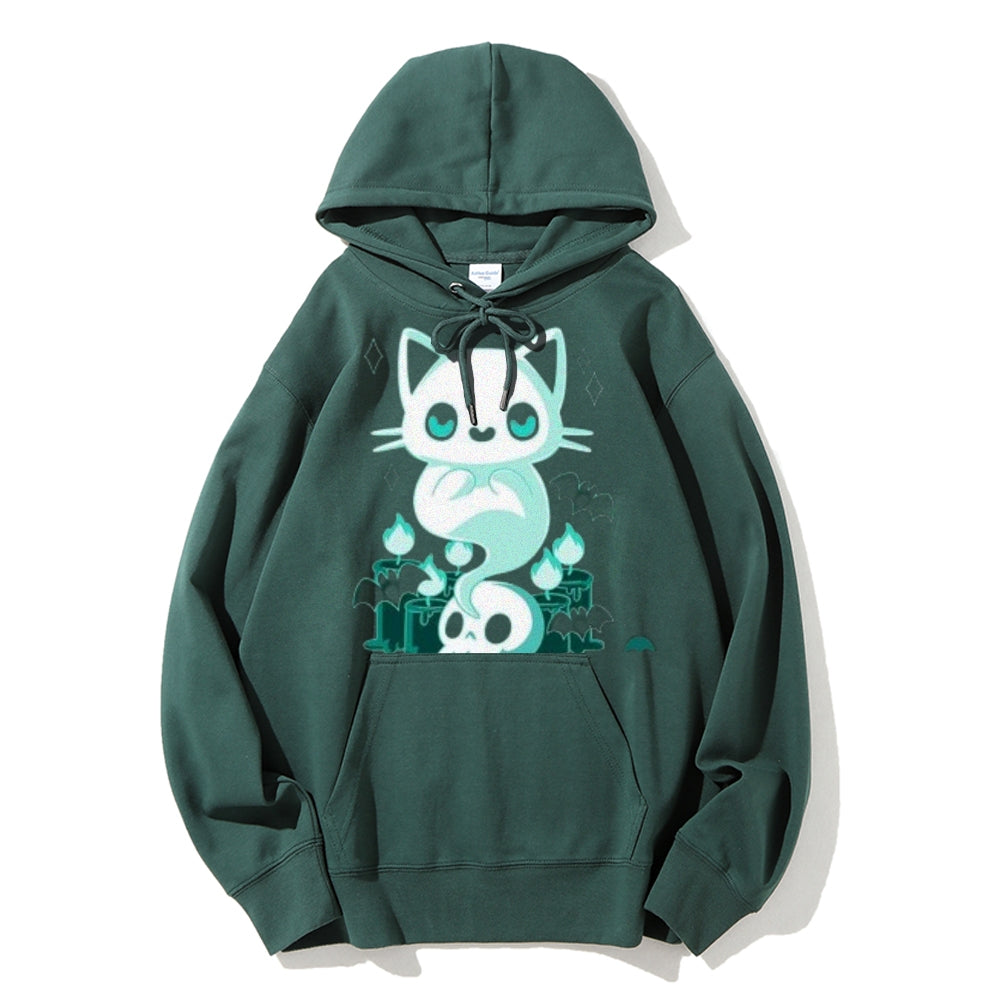 Women Cute Ghost Cat Graphic Hoodies