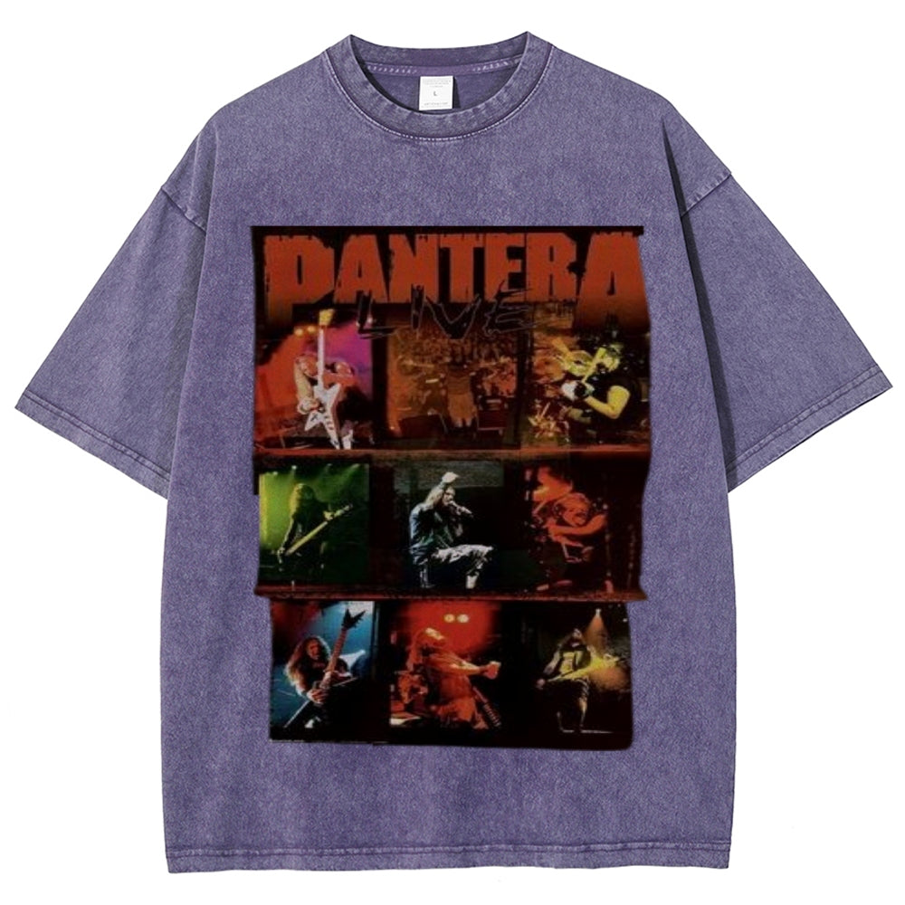 Unisex Vintage The Pantera Rock Band Print Short Sleeve Casual Graphic Washed T-shirt