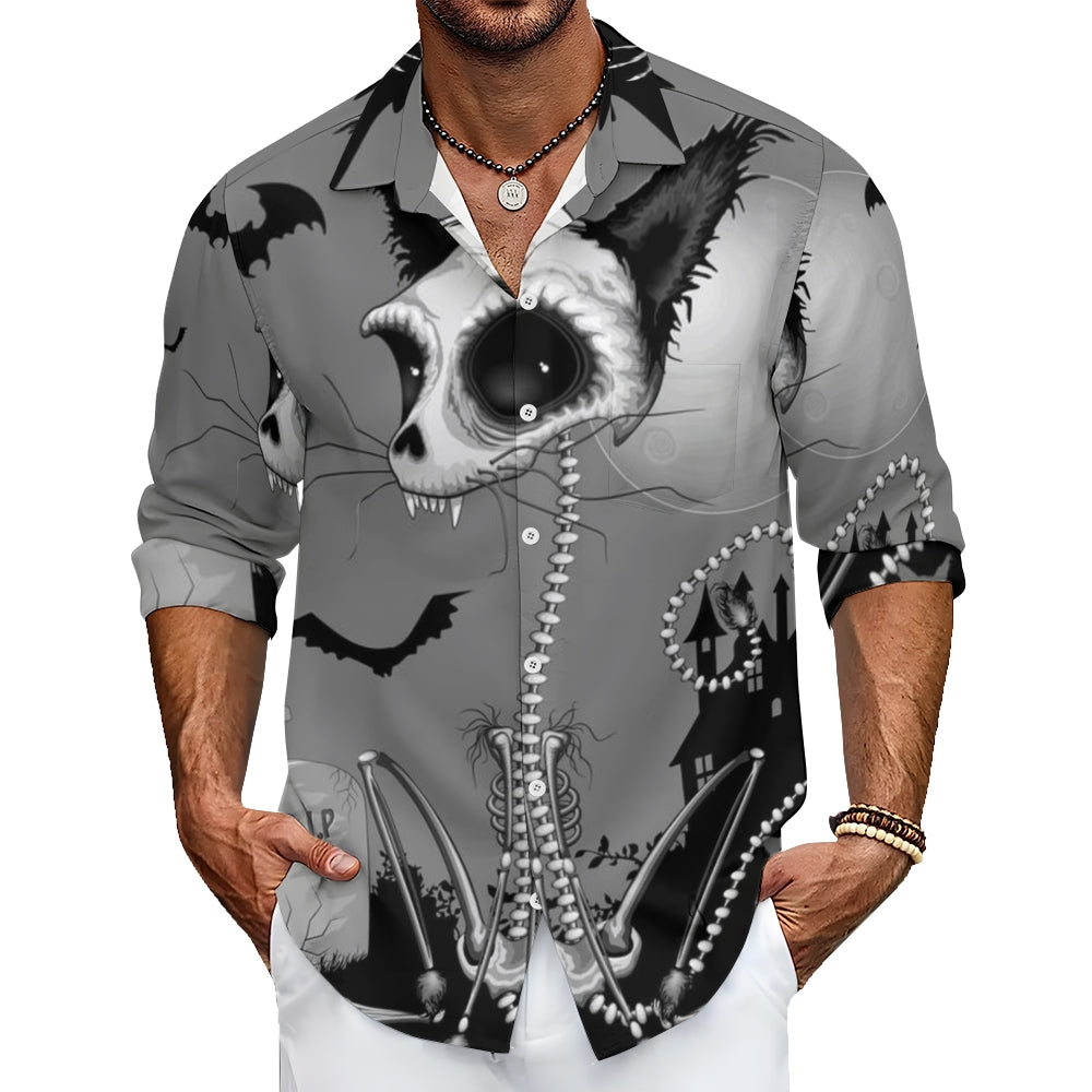 Mens 3D Skull Print Long Sleeve Shirt