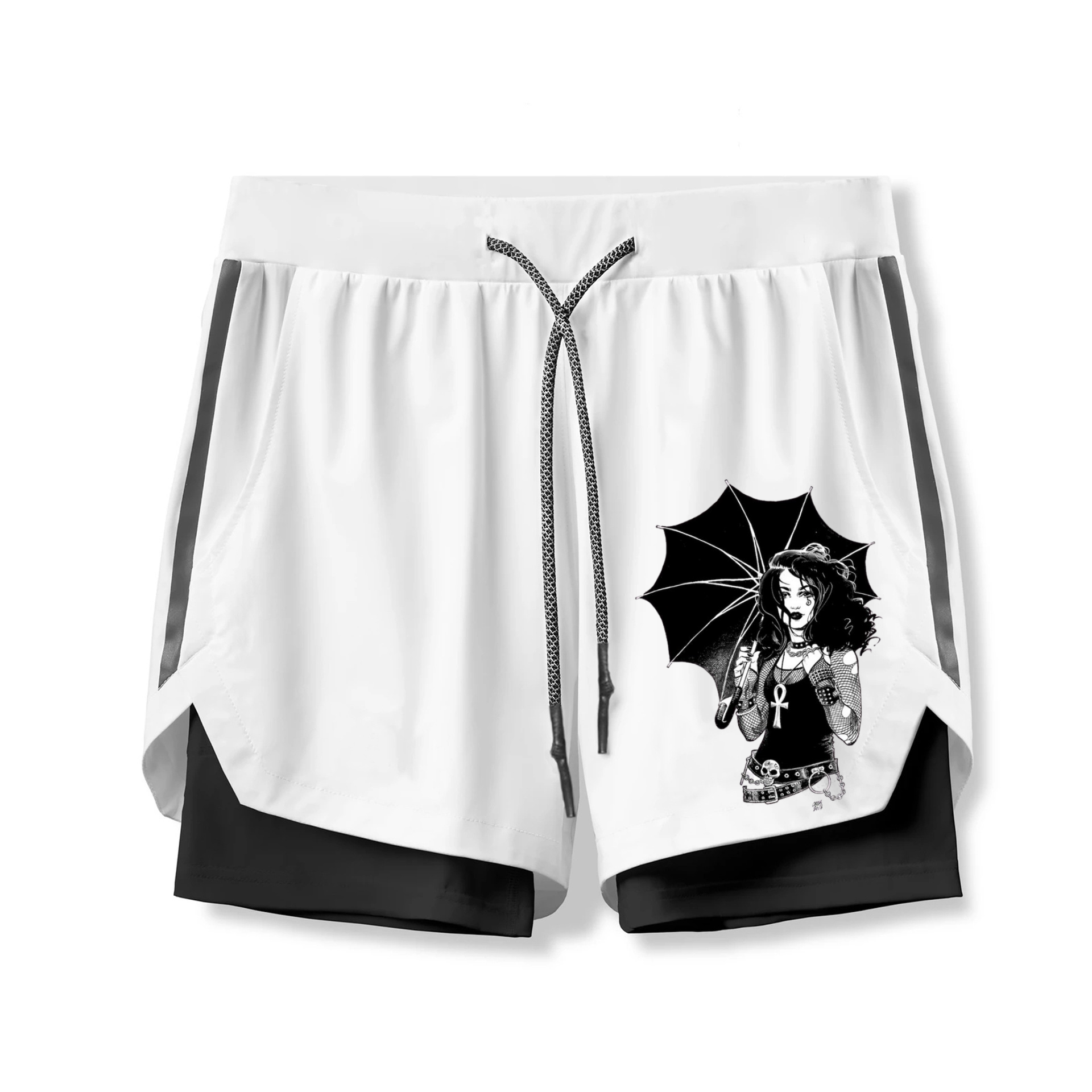 Girls in Umbrella Print 2 In 1 Gym Shorts for Men