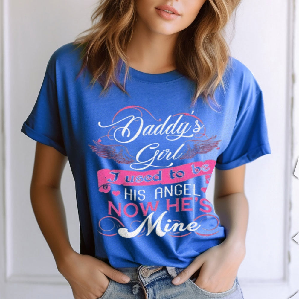 Women Daddy's Angel Girls Print Graphic T-shirt