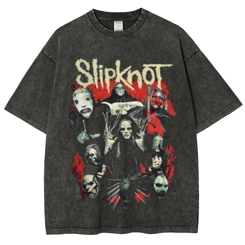 Unisex Vintage The Slipknot Rock Band Print Short Sleeve Casual Graphic Washed T-shirt