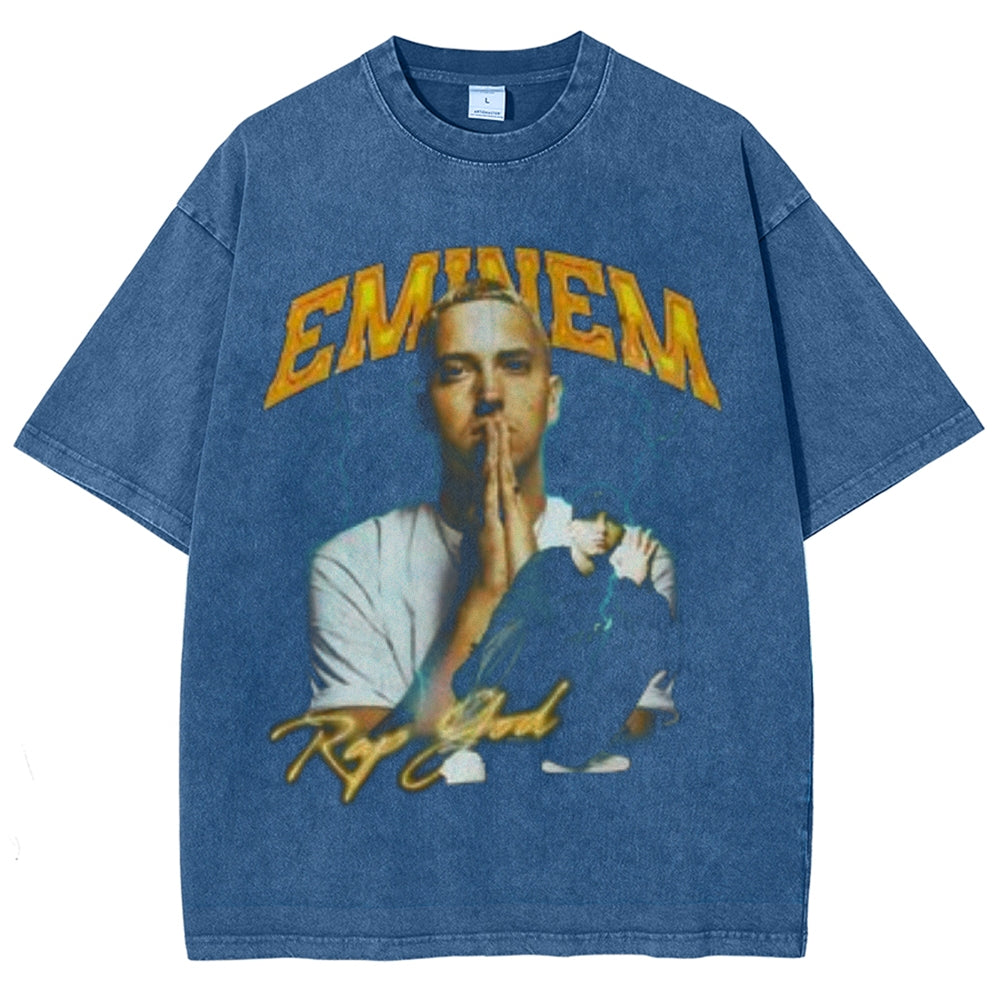 Unisex Vintage Eminem Darkness Style Graphic Short Sleeve Washed T-shirt