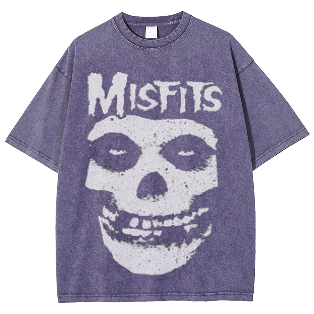 Unisex Vintage The Misfits Rock Band Print Short Sleeve Casual Graphic Washed T-shirt