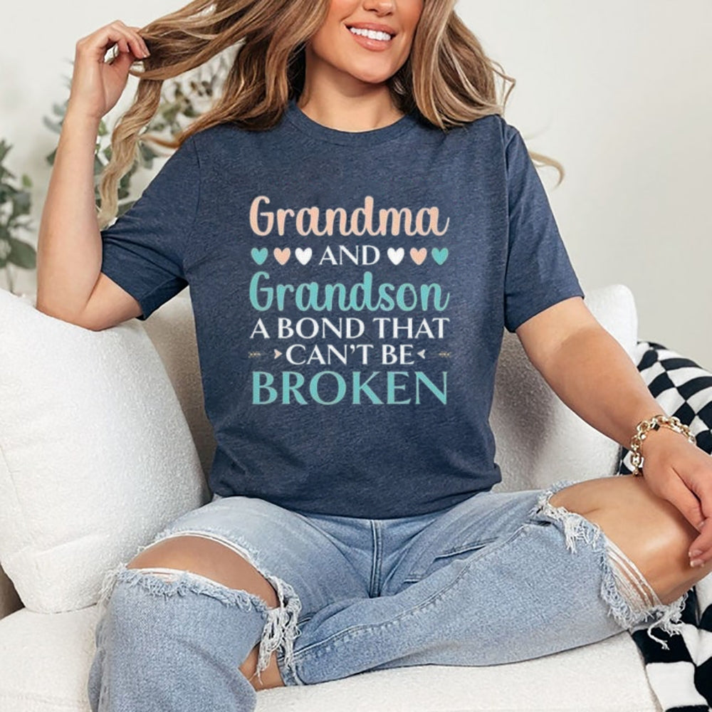 Women Grandma and Grandson A Bond That Can't Be Broken Print Graphic T-shirt