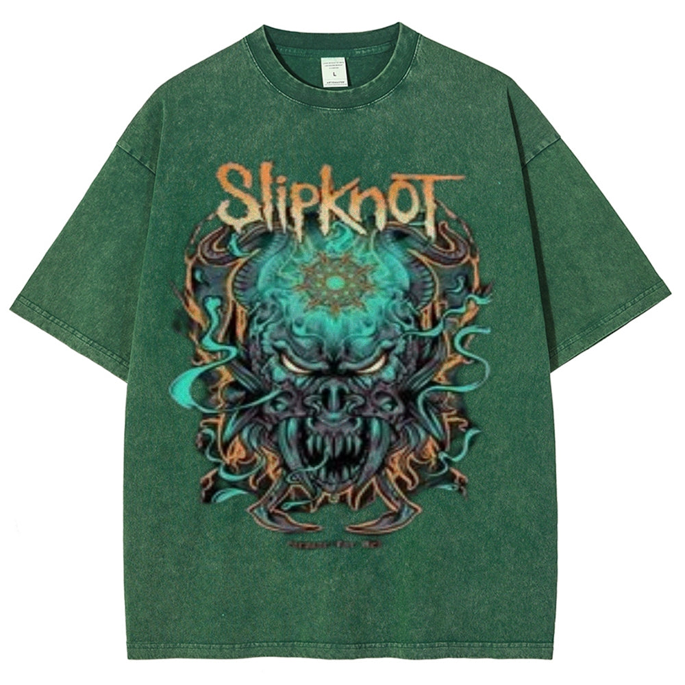 Unisex Vintage The Slipknot Rock Band Print Short Sleeve Casual Graphic Washed T-shirt