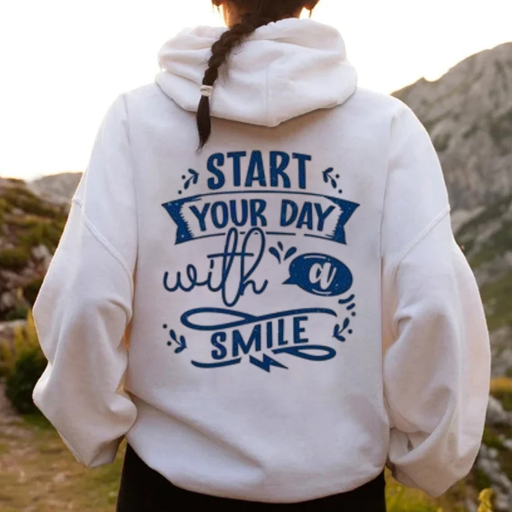 Women START YOUR DAY WITH A SMILE Graphic Hoodies