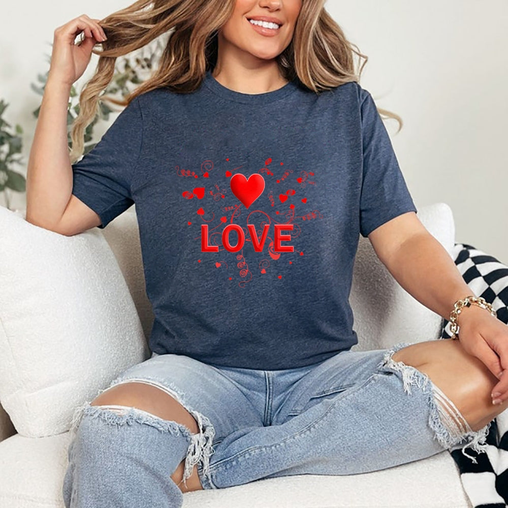 Women Valentine's Day Love Heart Print Graphic T-shirt